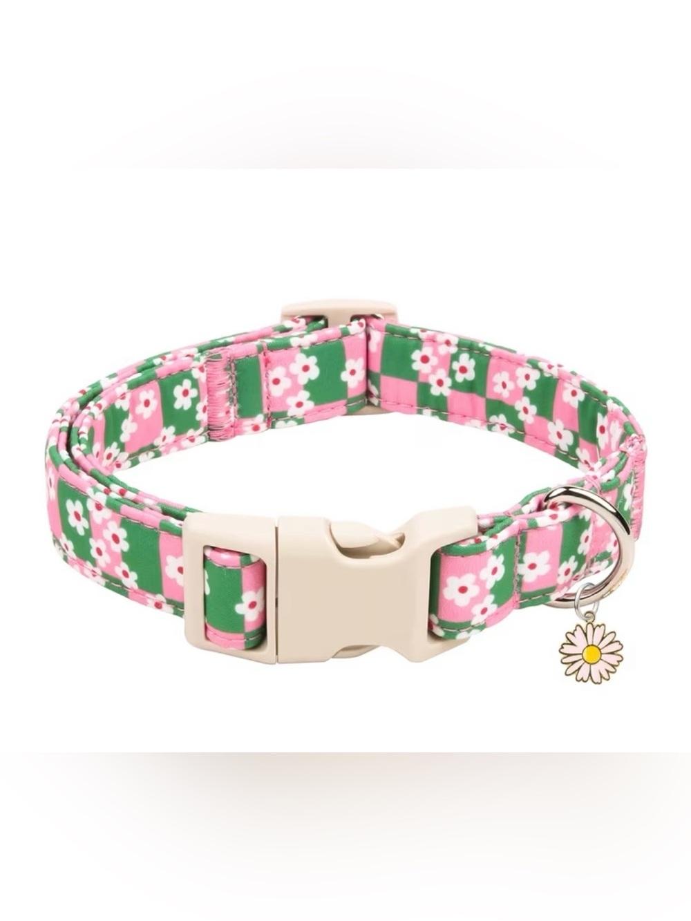 Pink & Green Floral Dog Collar. Size Medium. Adjustable, soft, lightweight.